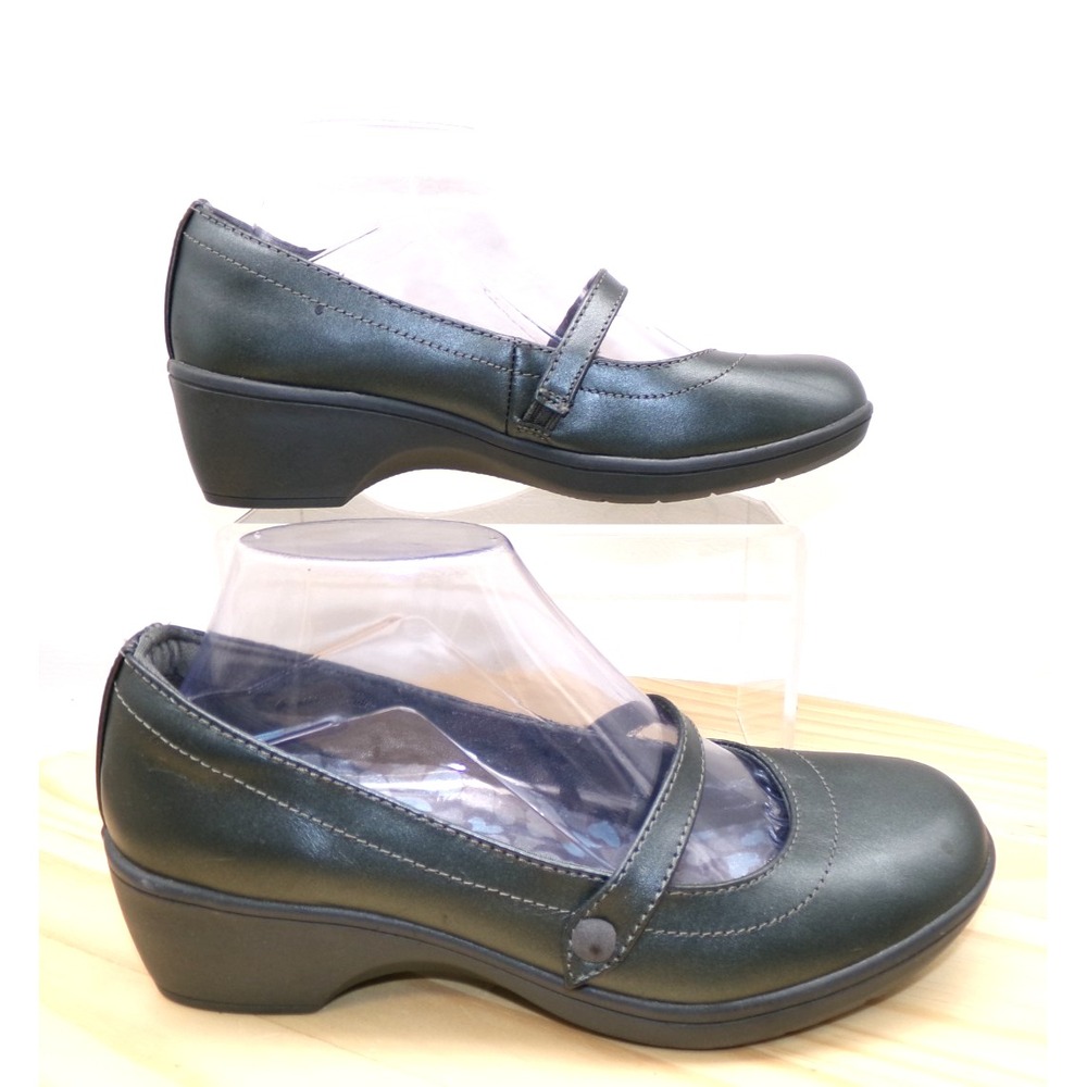 Skechers Flexibles Mary Jane Wedge Shoes Womens Pewter Sz 8 Slip On Memory Foam